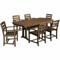 Polywood La Casa Cafe 7-Piece Teak Dining Set with 6 Arm Chairs and Nautical Trestle Table 633PWS2971TE